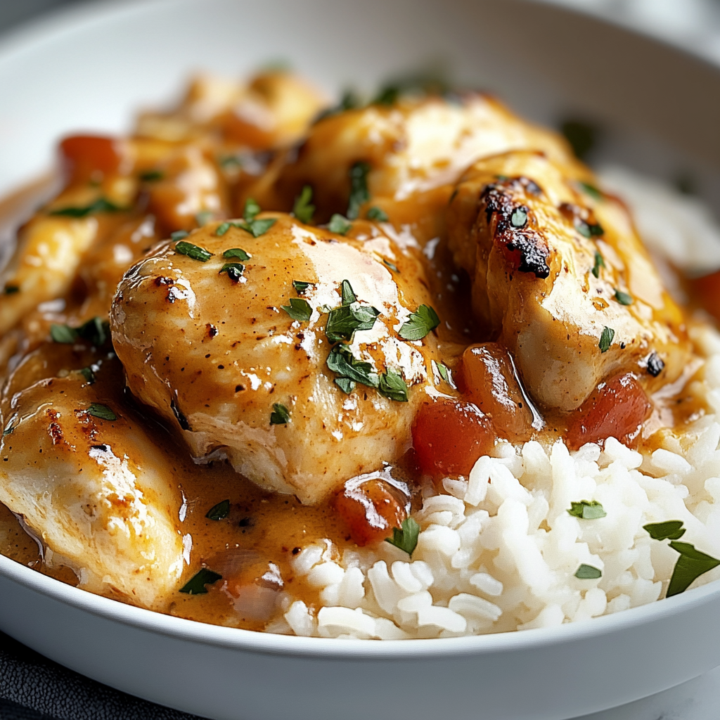 Smothered Chicken and Rice Dish