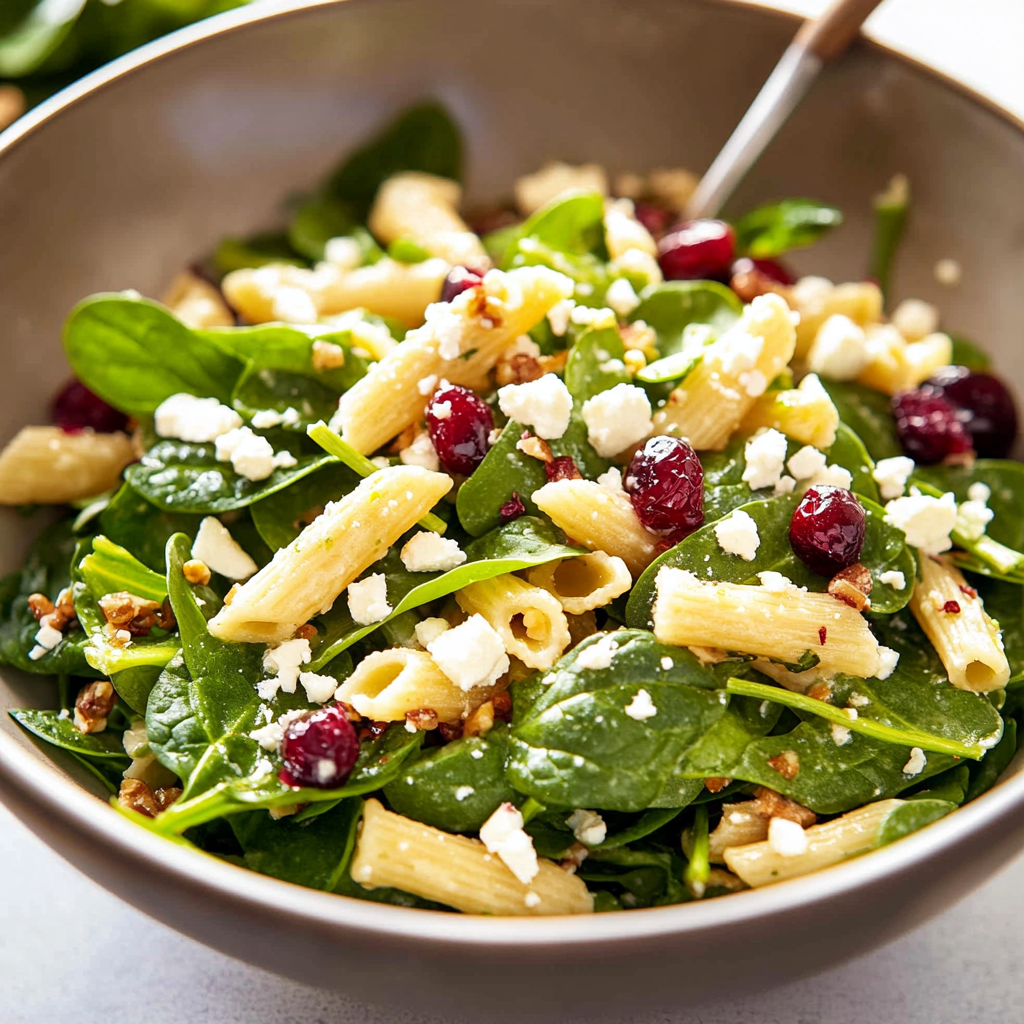 Spinach Pasta Salad with Feta and Cranberries
