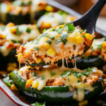 Cheesy Chicken and Corn Stuffed Poblano Peppers